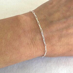 Sterling Silver 925 Italy Minimalist Dainty Paperclip Staple Chain Bracelet 7"